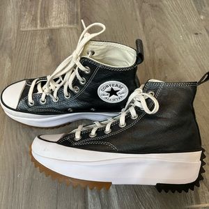 Converse Run Star Hike platinum Grey LEATHER metallic platform Chuck Taylor’s
